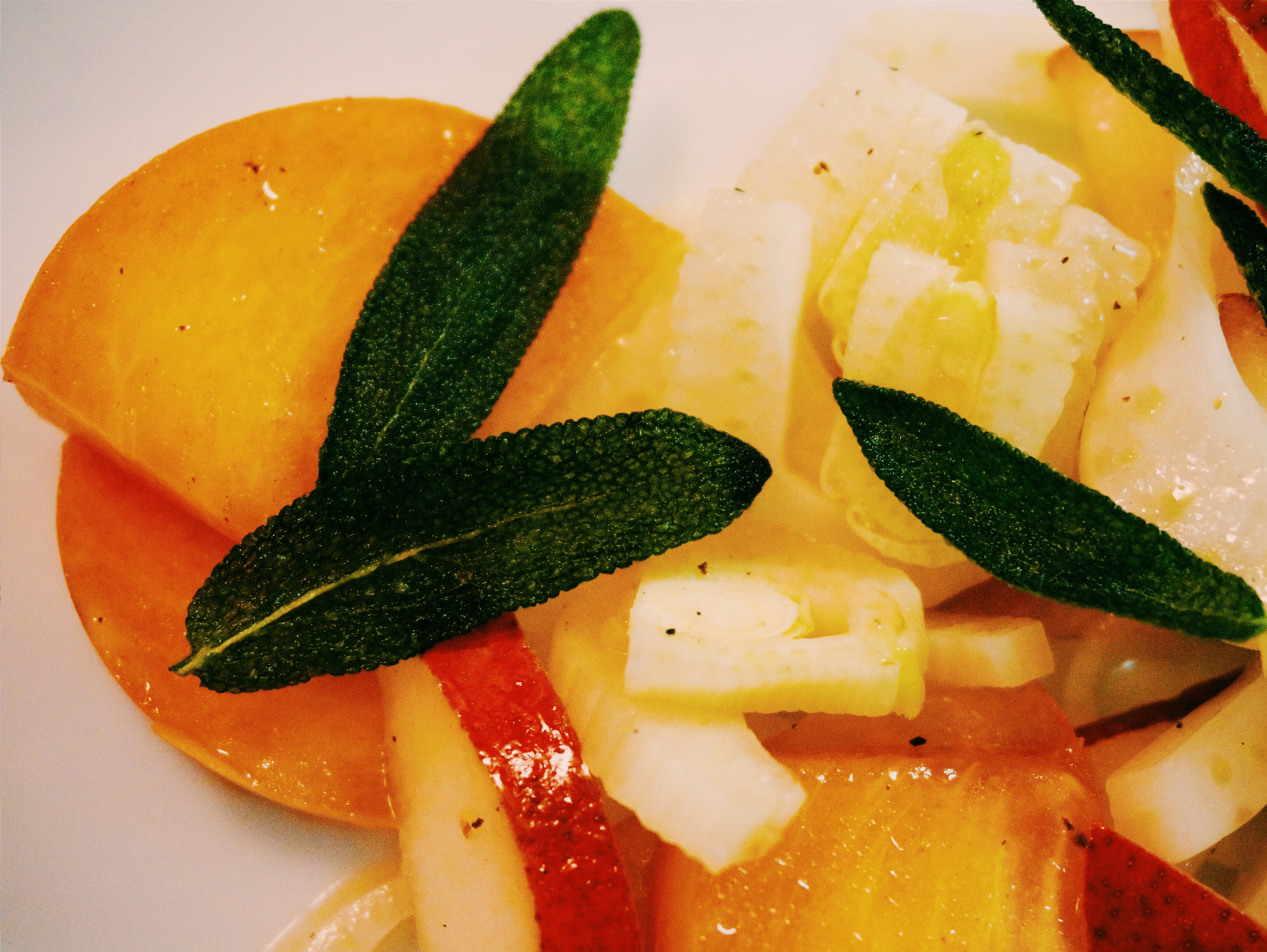 Persimmon, Pear & Fennel Salad with Fried Sage
