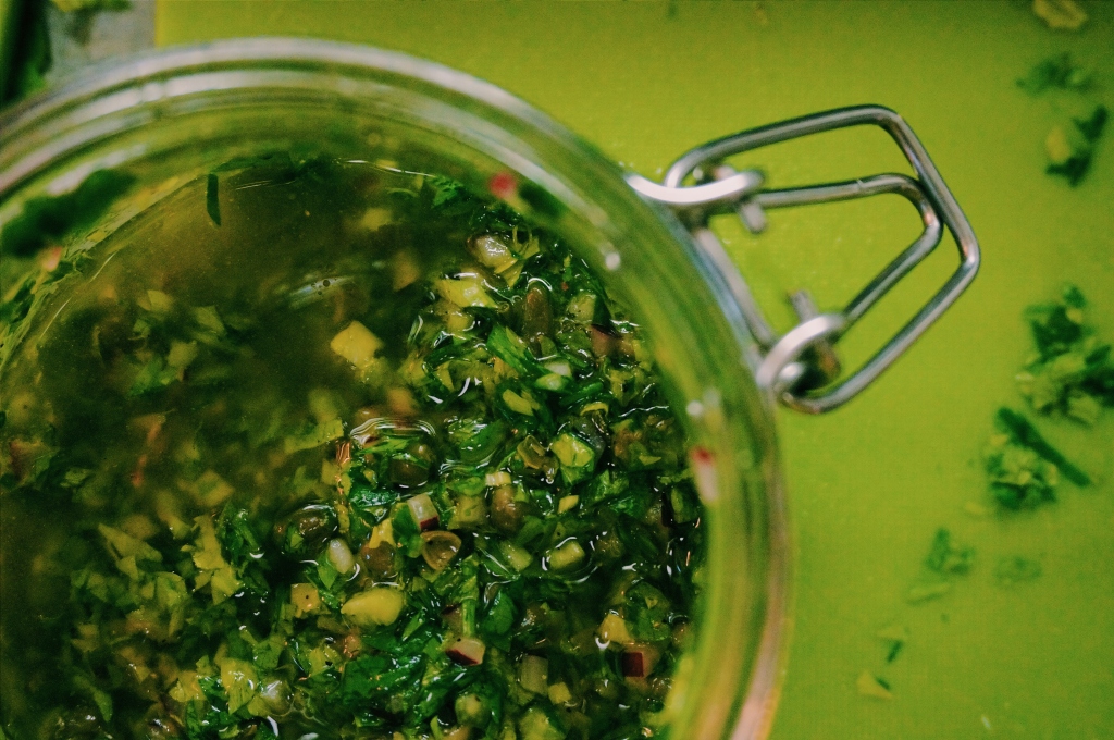 Capers mix with Celery Leaves & Italian Parsley for a perfect foil to rich meats.