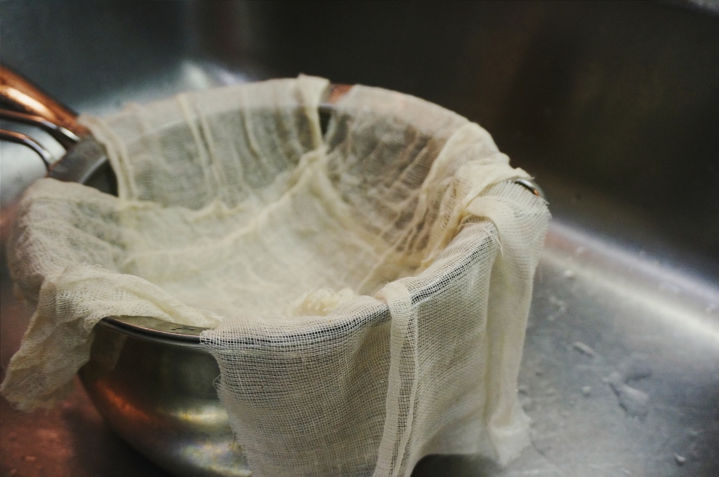 Cheesecloth for straining - it works better if it is wet