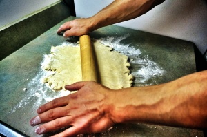 Roll the dough enough to cover the pie pan