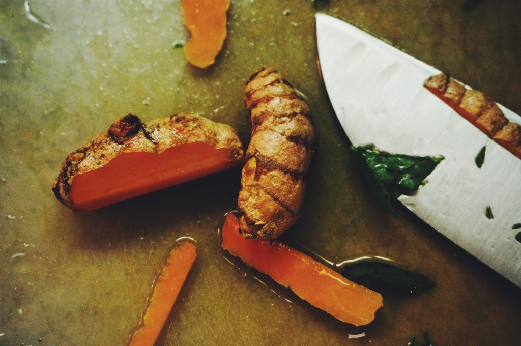 Fresh Turmeric looks a bit like ginger root, and is sweet and floral with a subtle kick