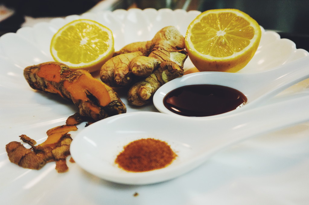 Simple, fresh ingredients: turmeric root, lemon, ginger root, wild honey, cayenne pepper