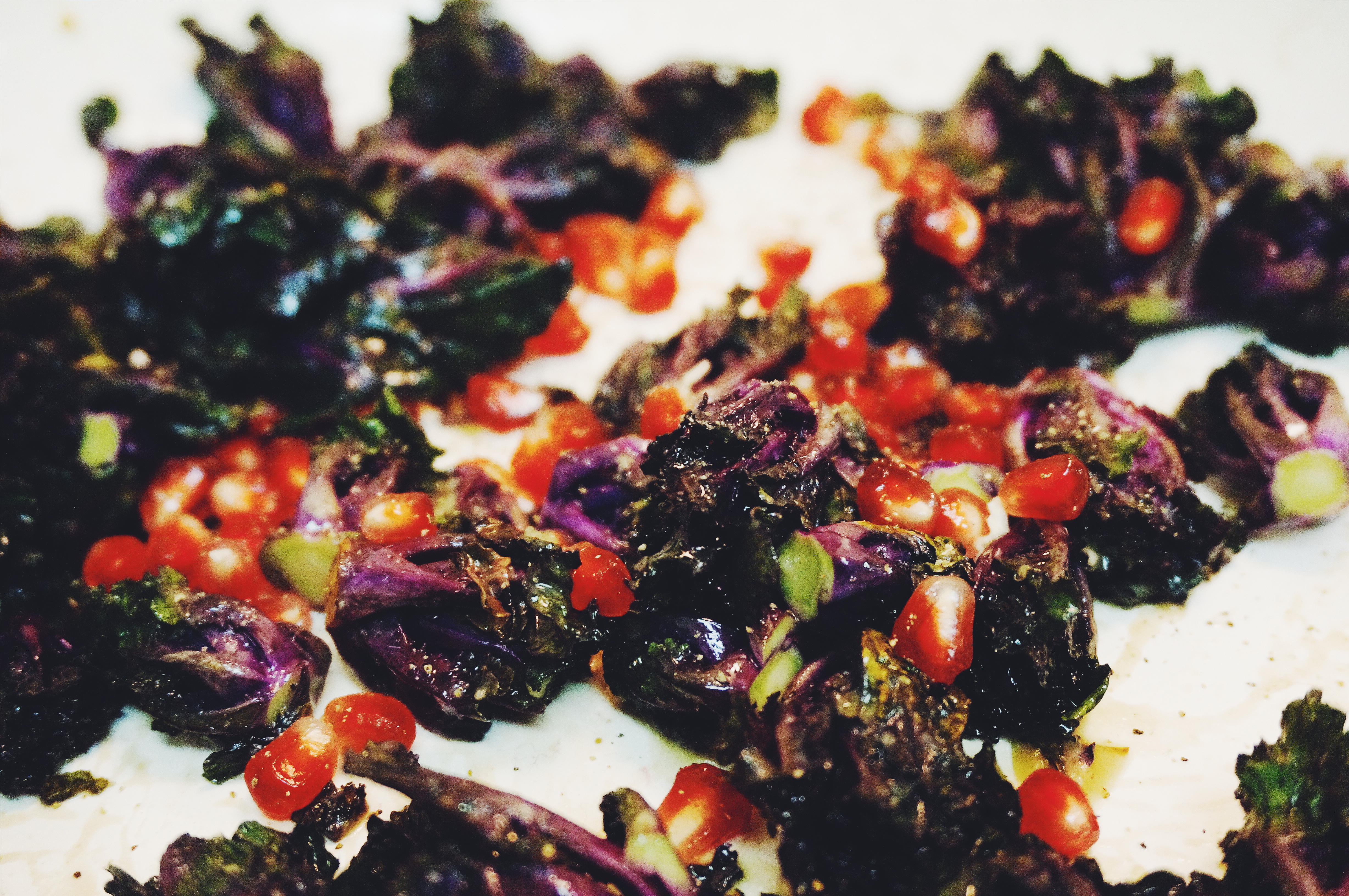 Kalettes with Miso & Pomegranate