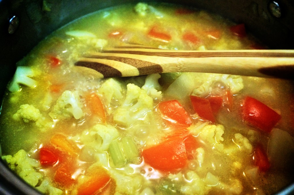 Red Pepper and Cauliflower Soup - before it meets with an immersion blender