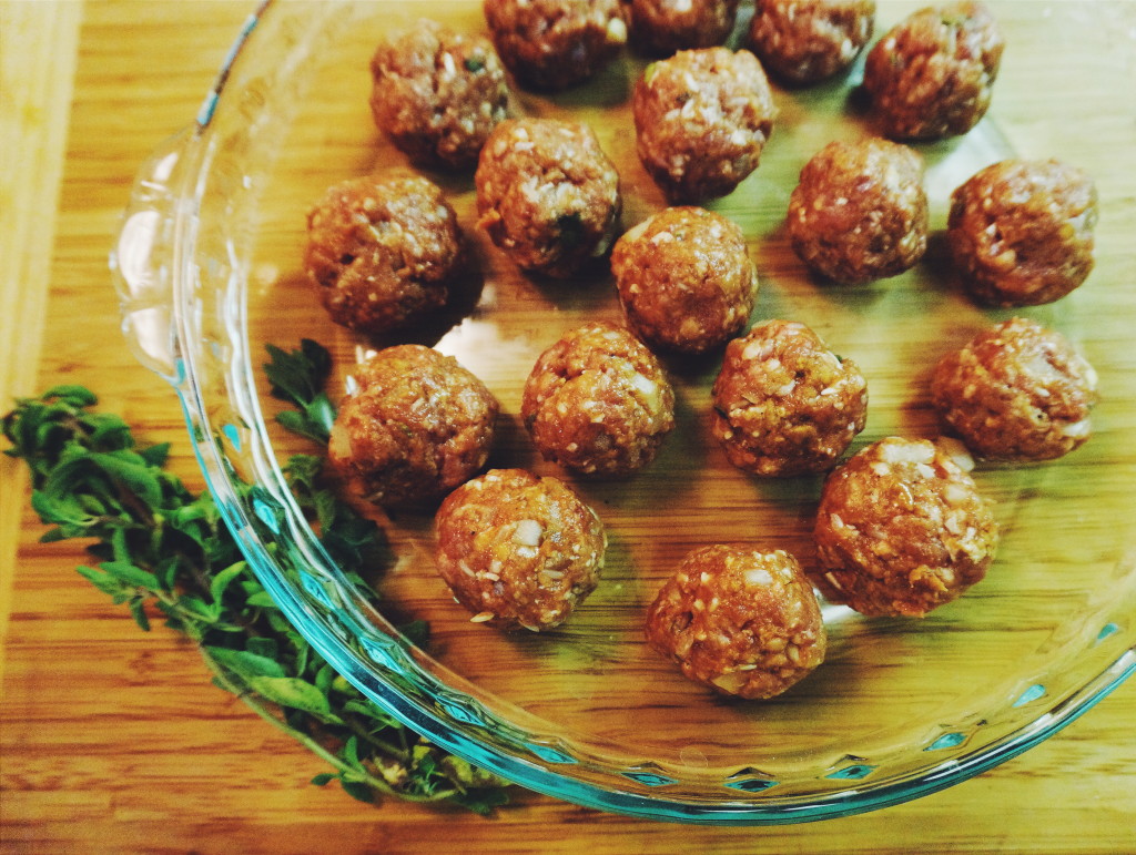 Hand formed meatballs with Mexican oregano
