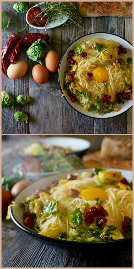 Chorizo & Brussels Sprouts Pasta Carbonara | Suitcase Foodist