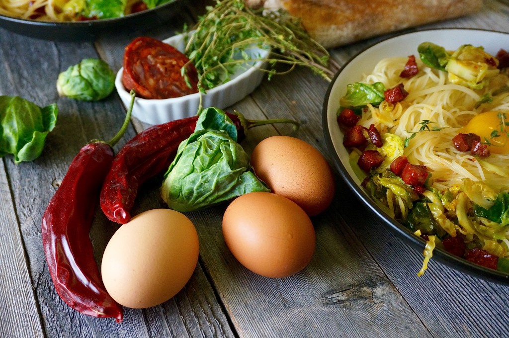 Chorizo & Brussels Sprouts Pasta Carbonara | Suitcase Foodist