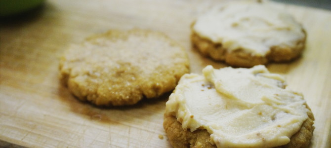Flourless Peanut Butter Cookies with Fig Mascarpone Frosting